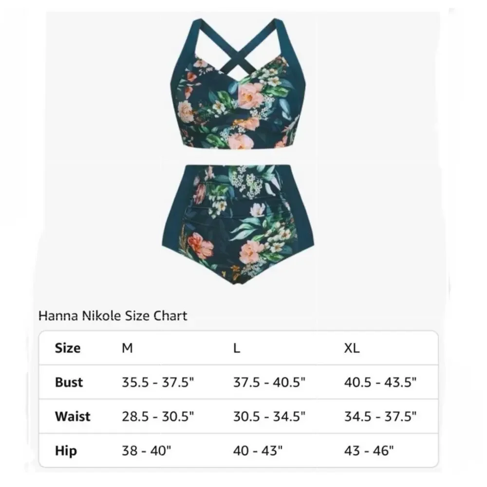 Hanna Nikole Women Floral High Waisted Bikini Set Tummy Control Swimwear L - Picture 6 of 6
